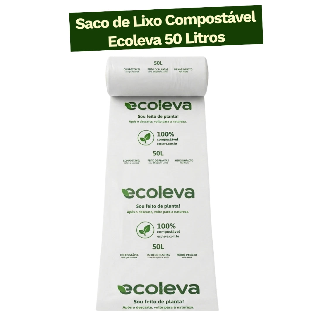Saco de Lixo 100% Compostável 50L Ecoleva