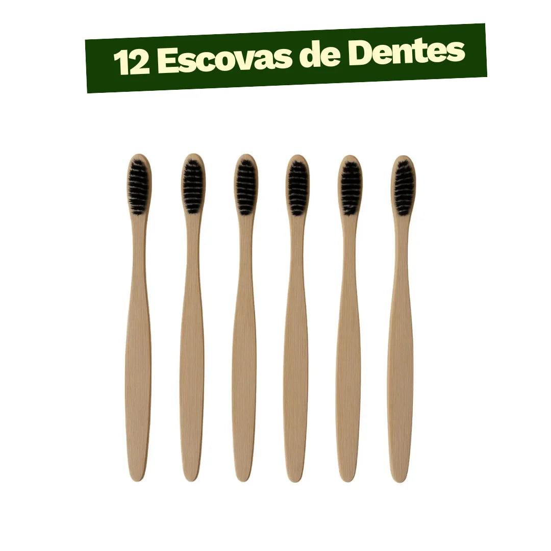 Kit 12 Escovas de Dentes de Bambu