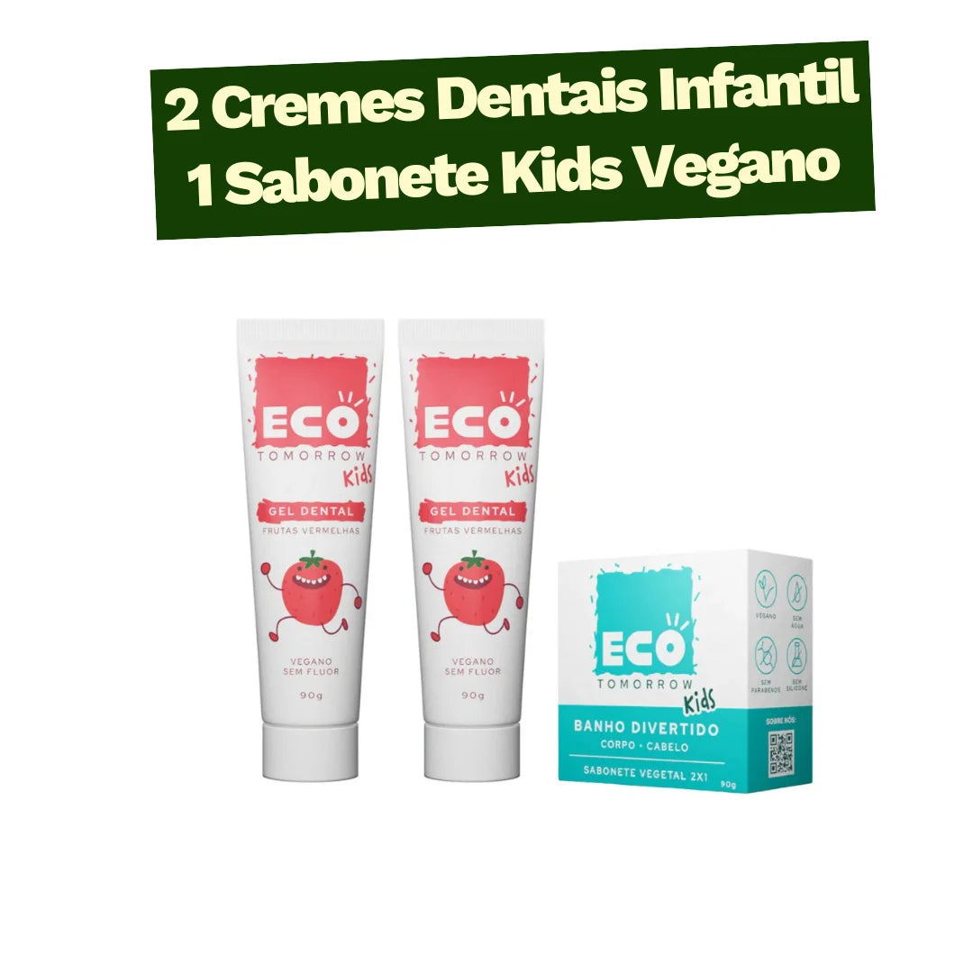 Kit Infantil Vegano - 2 cremes dentais frutas vermelhas + 1 sabonete Kids