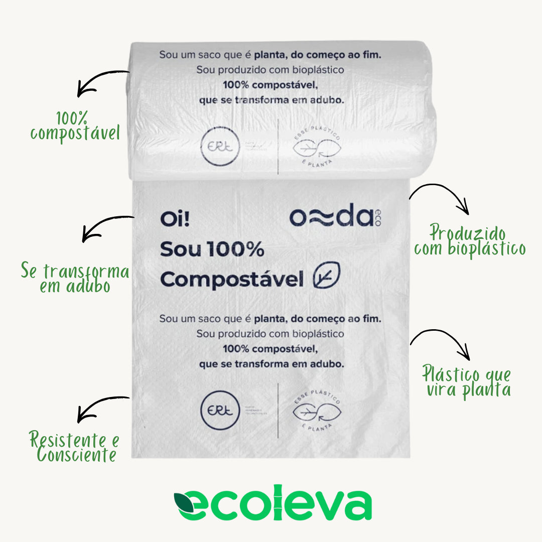 Kit 2 rolos de lixo compostáveis 5L (GRÁTIS 2 Esponjas)