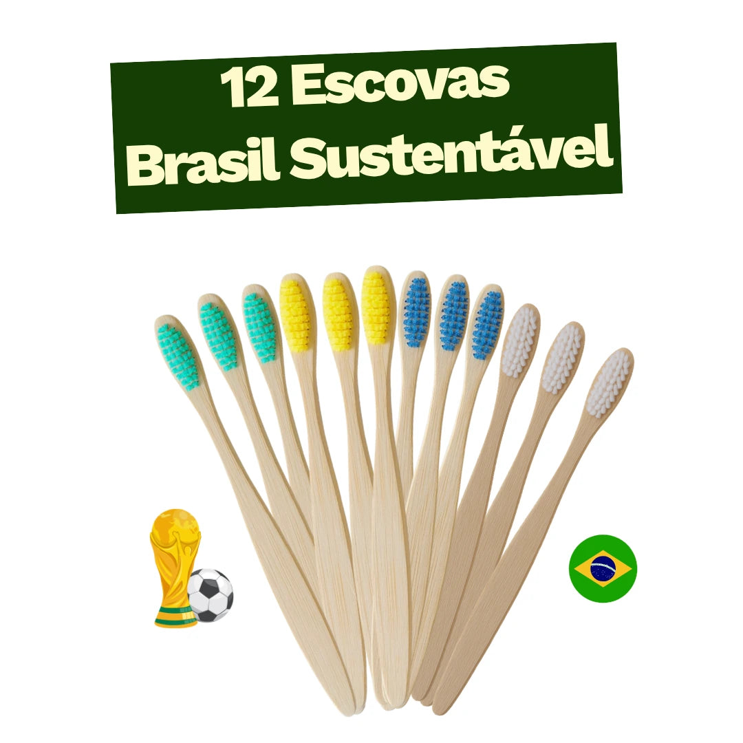 Kit Brasil Sustentável - 12 escovas de Bambu cores da bandeira