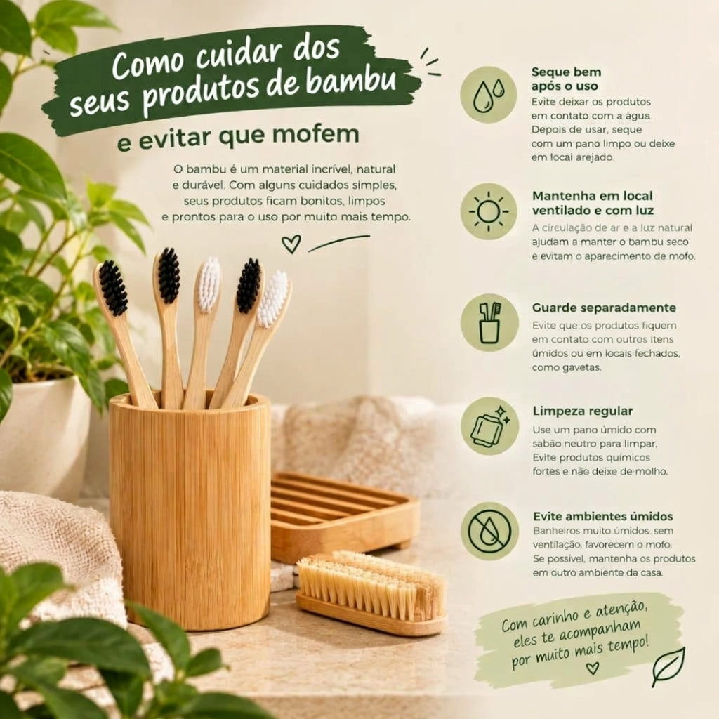 Kit Alvi Negro Escova de Dentes de Bambu Biodegradável