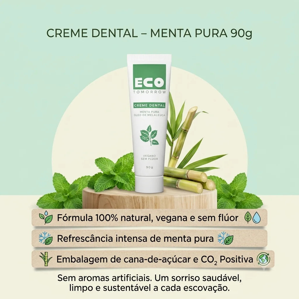 Kit 3 Cremes Dentais Veganos Sem Fluor Menta Pura