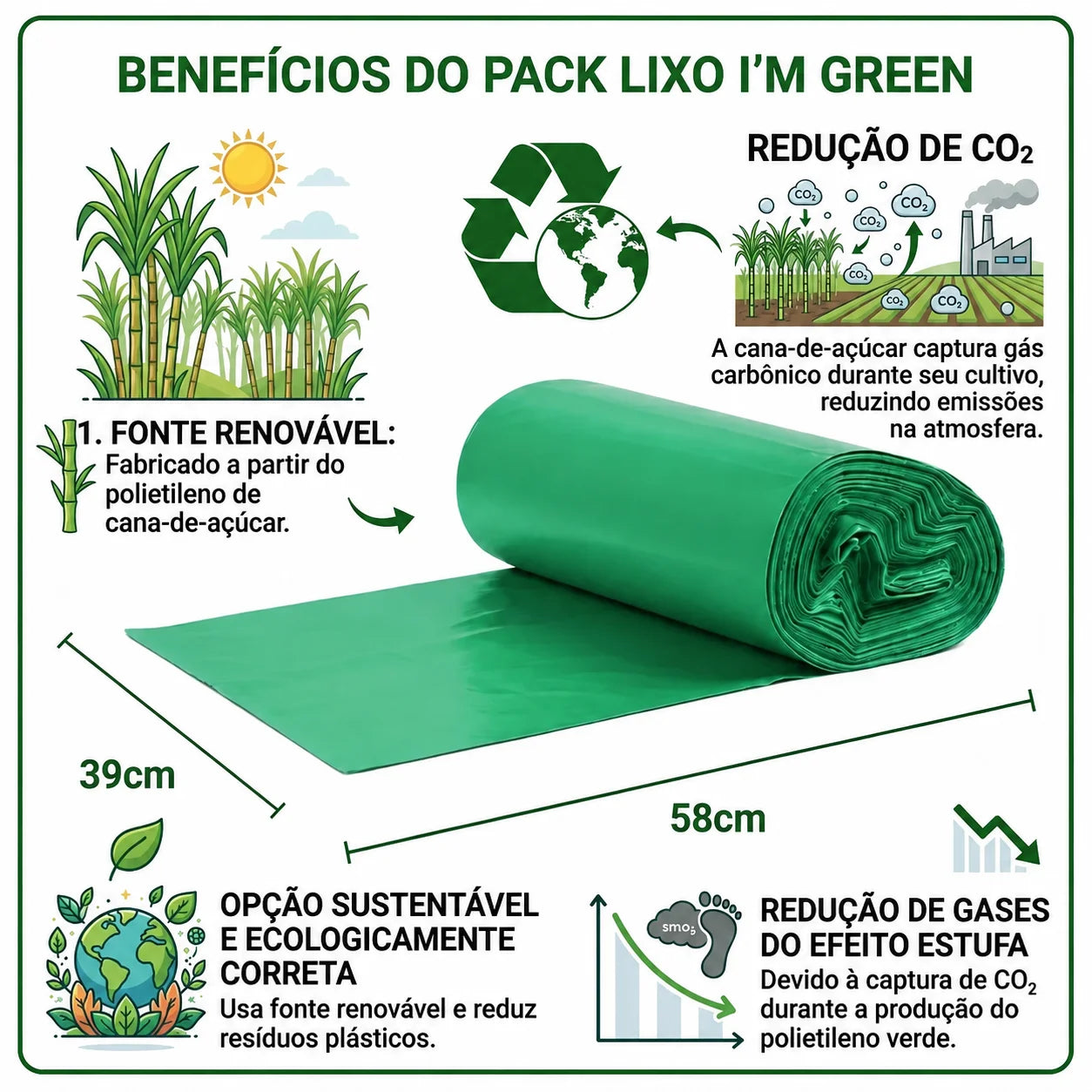 Saco de Lixo Ecológico Premium 15 Litros  - 60 Unidades