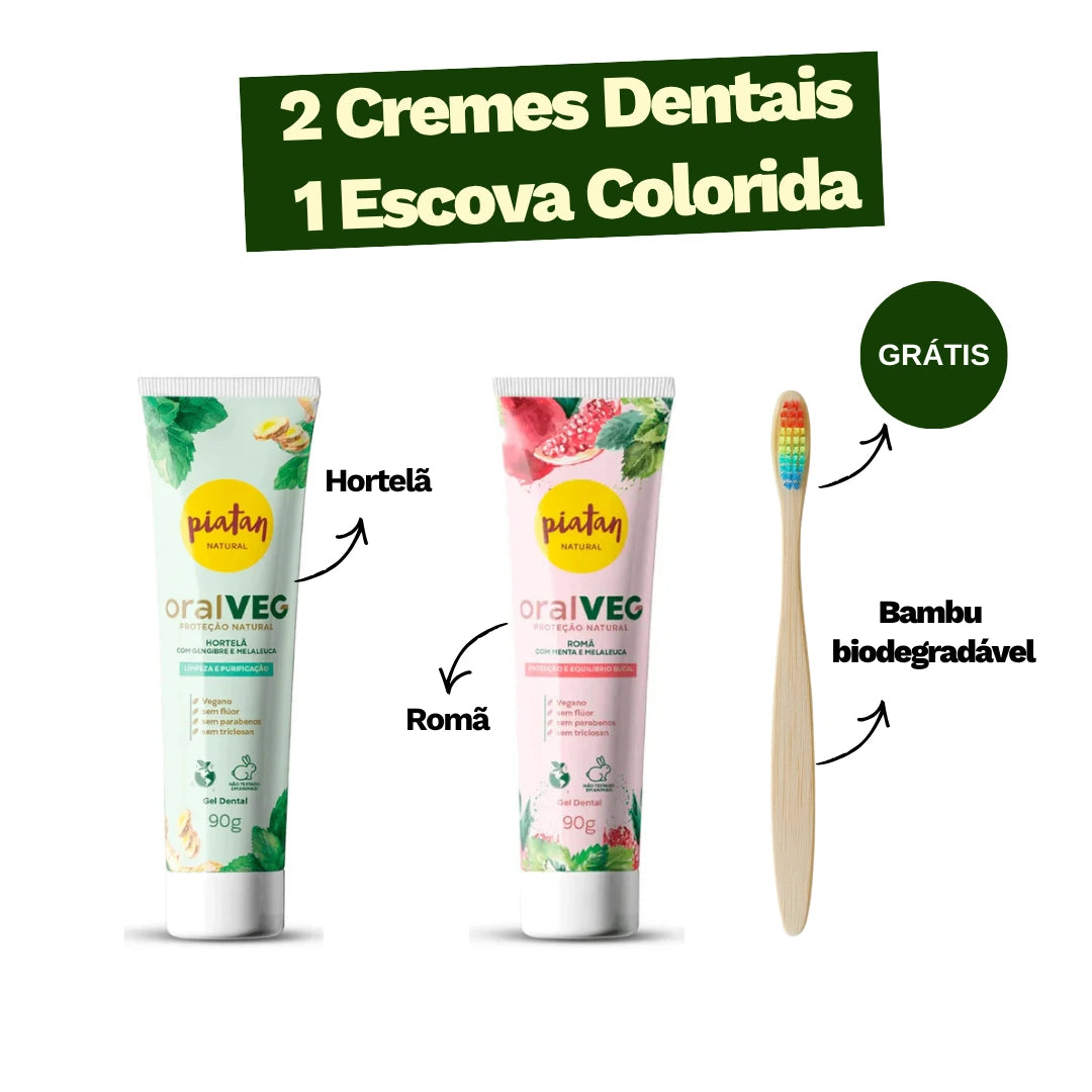 Kit 2 Cremes Dentais Naturais (BRINDE Escova de Bambu colorida)