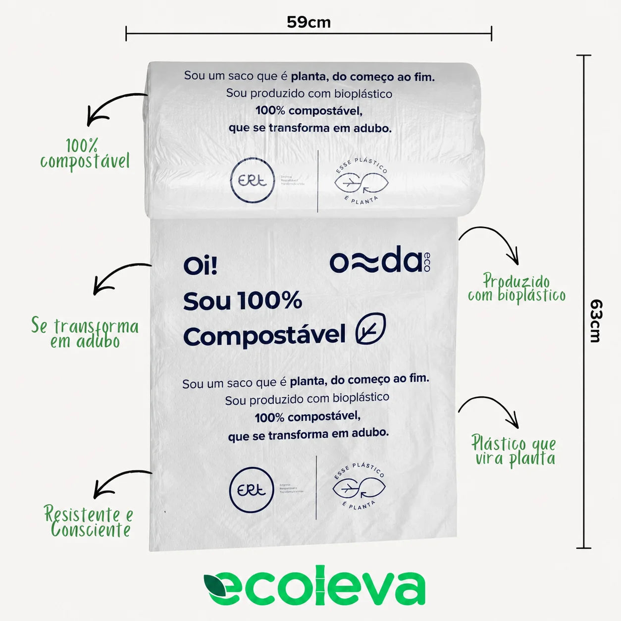 Saco de Lixo 100% Compostável 30L