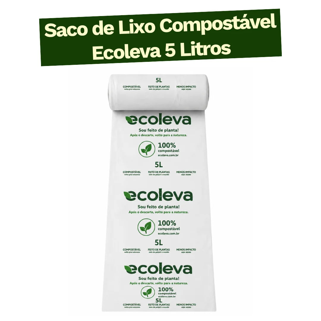Saco de Lixo 100% Compostável 5L Ecoleva