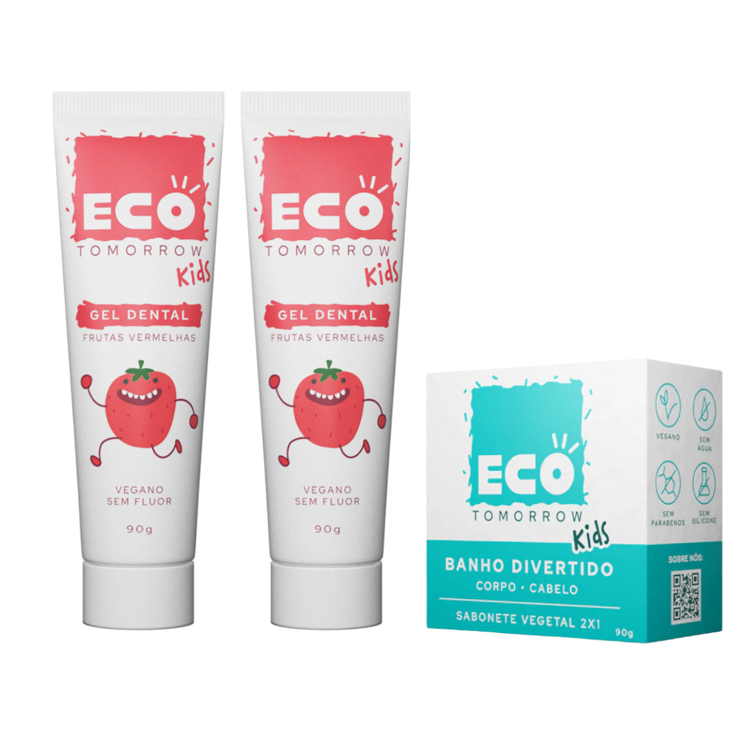 Kit Infantil Vegano - 2 cremes dentais frutas vermelhas + 1 sabonete Kids