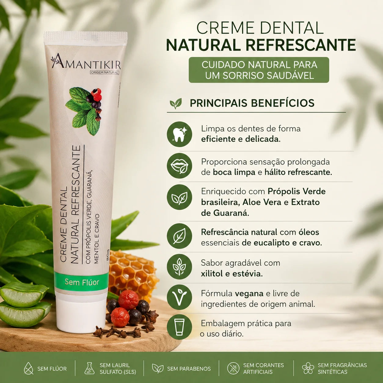 Creme Dental Natural Refrescante 80g - Un