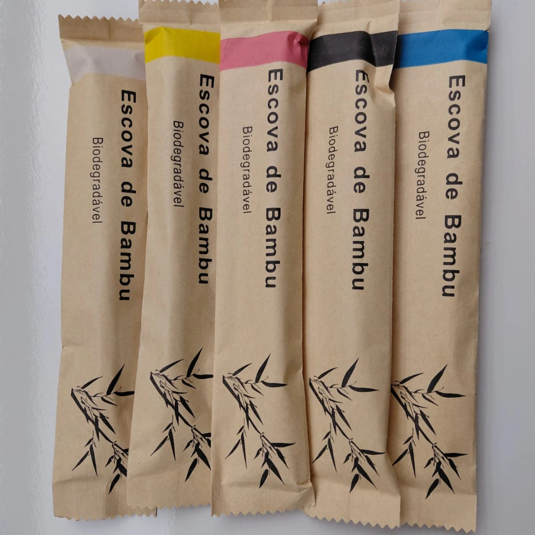 Kit Infantil 5 Escovas de Dentes de Bambu Biodegradável