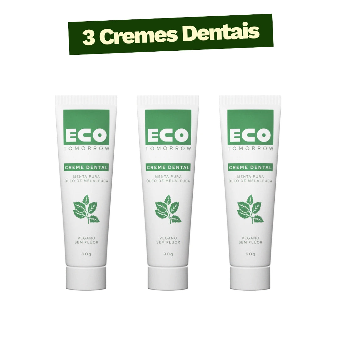 Kit 3 Cremes Dentais Veganos Sem Fluor Menta Pura