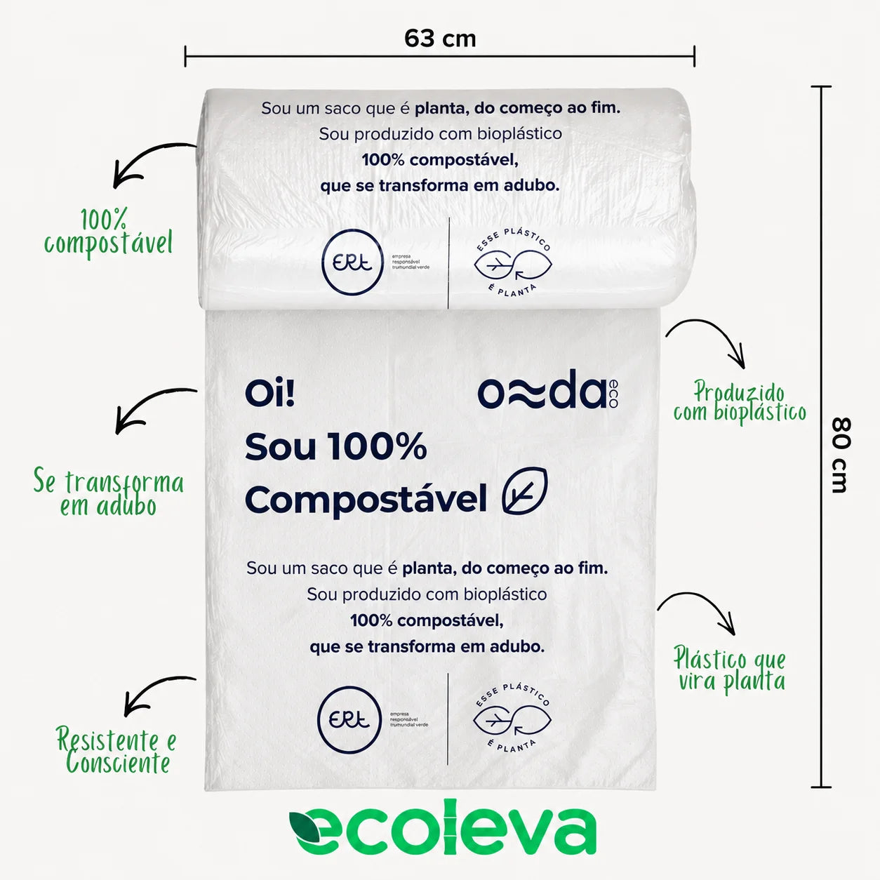 Saco de Lixo 100% Compostável 50L
