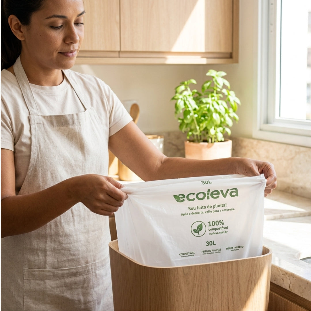Saco de Lixo 100% Compostável 30L Ecoleva