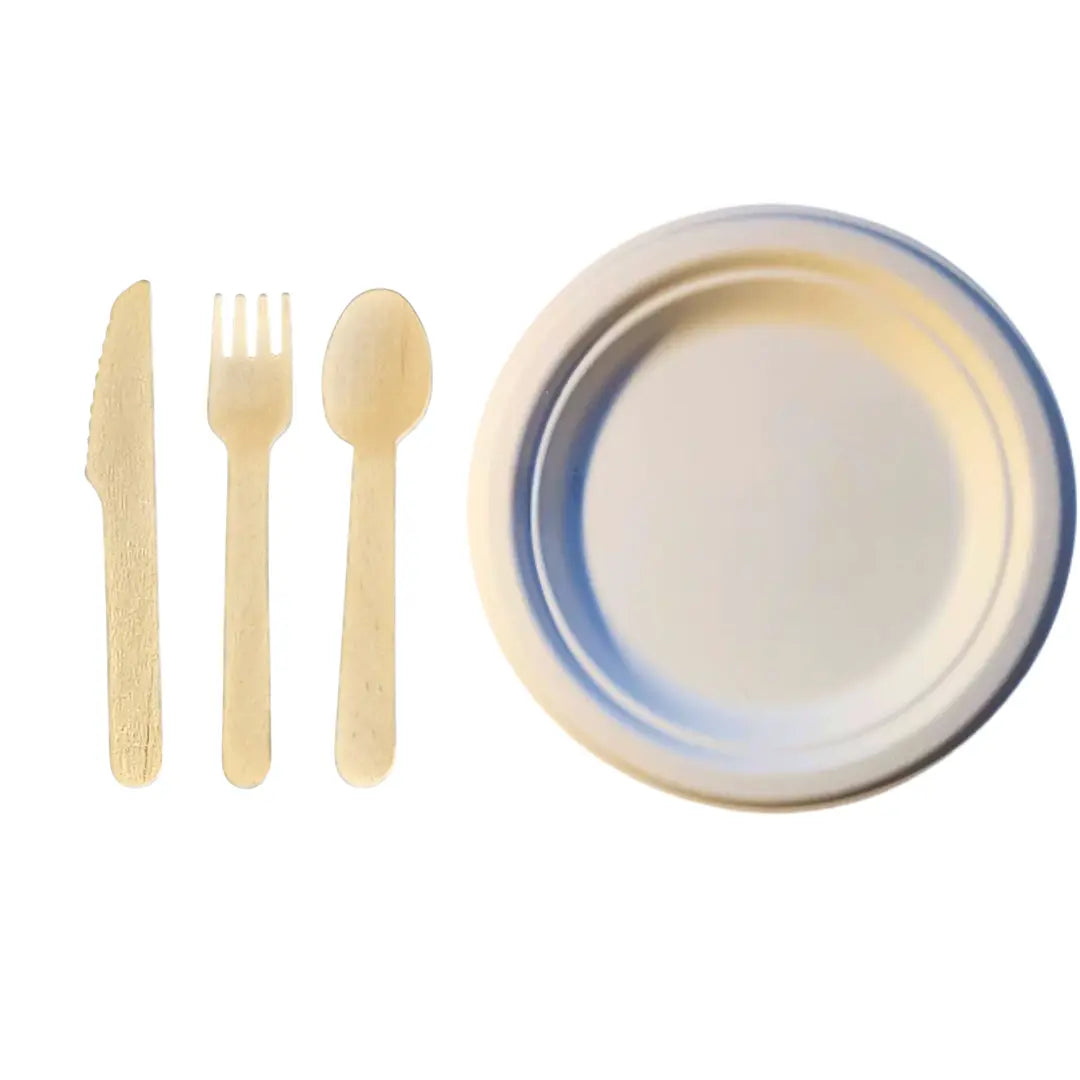 Kit Festa Ecoleva 50 pratos + 50 colheres + 50 garfos + 50 facas de madeira