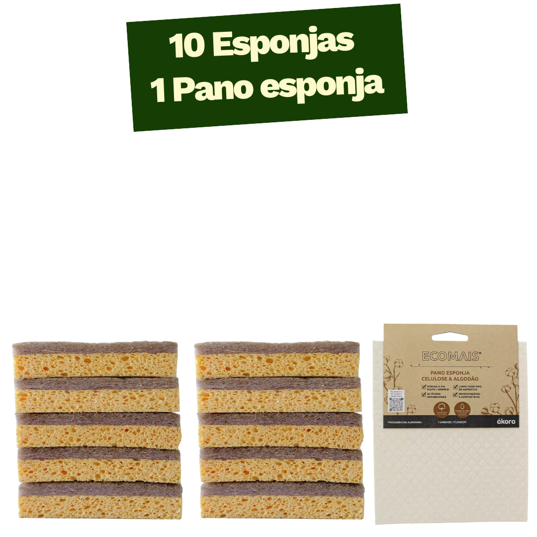 Kit Lar Limpo - 10 Esponjas e 1 Pano Esponja Eco