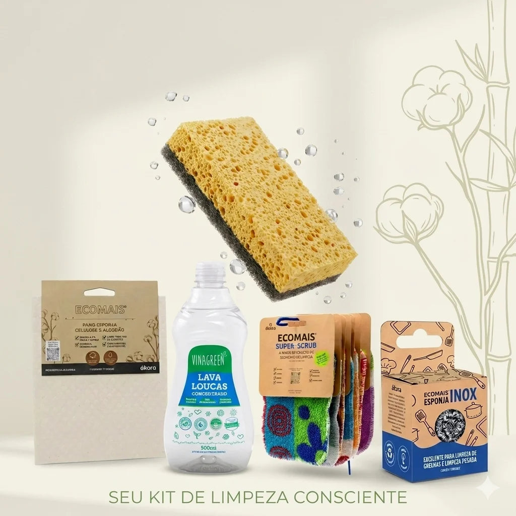 Kit Completo - 12 Esponjas, 4 Panos, 2 Scrub, 2 Detergentes e 2 Esponjas Inox