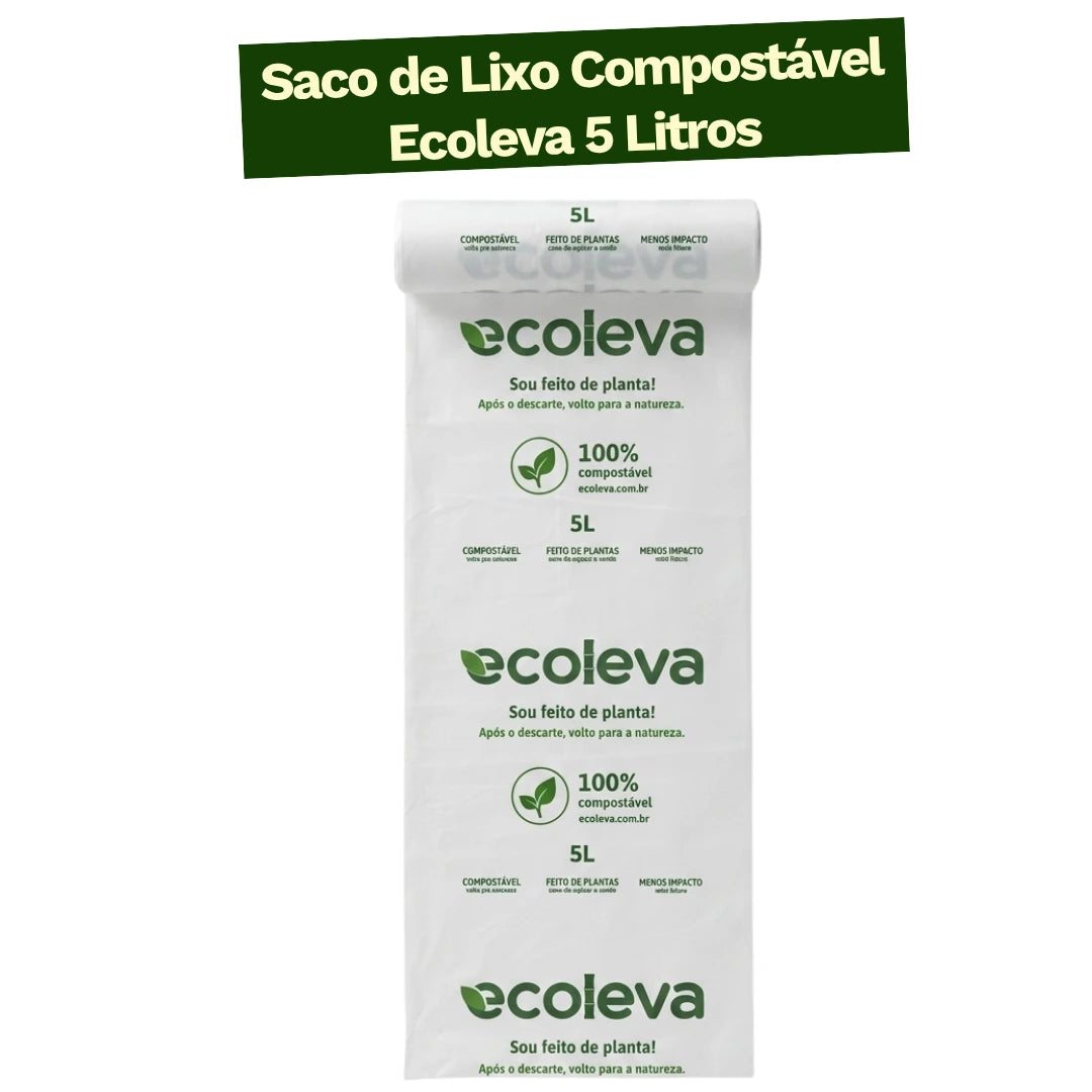 Saco de Lixo 100% Compostável 5L Ecoleva