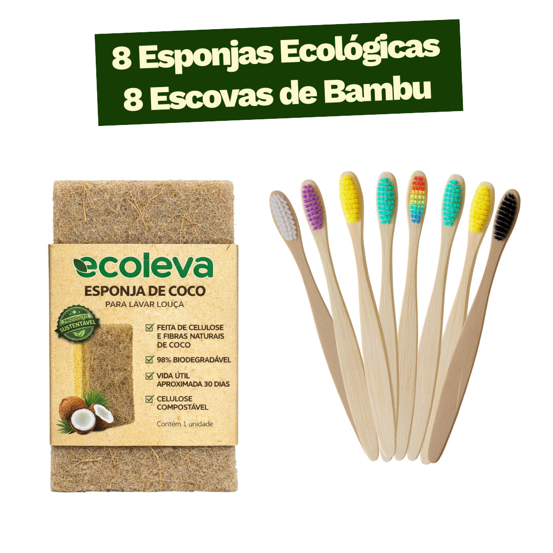 Kit Sustentabilidade - Esponjas Ecológicas e Escovas de Dente de Bambu