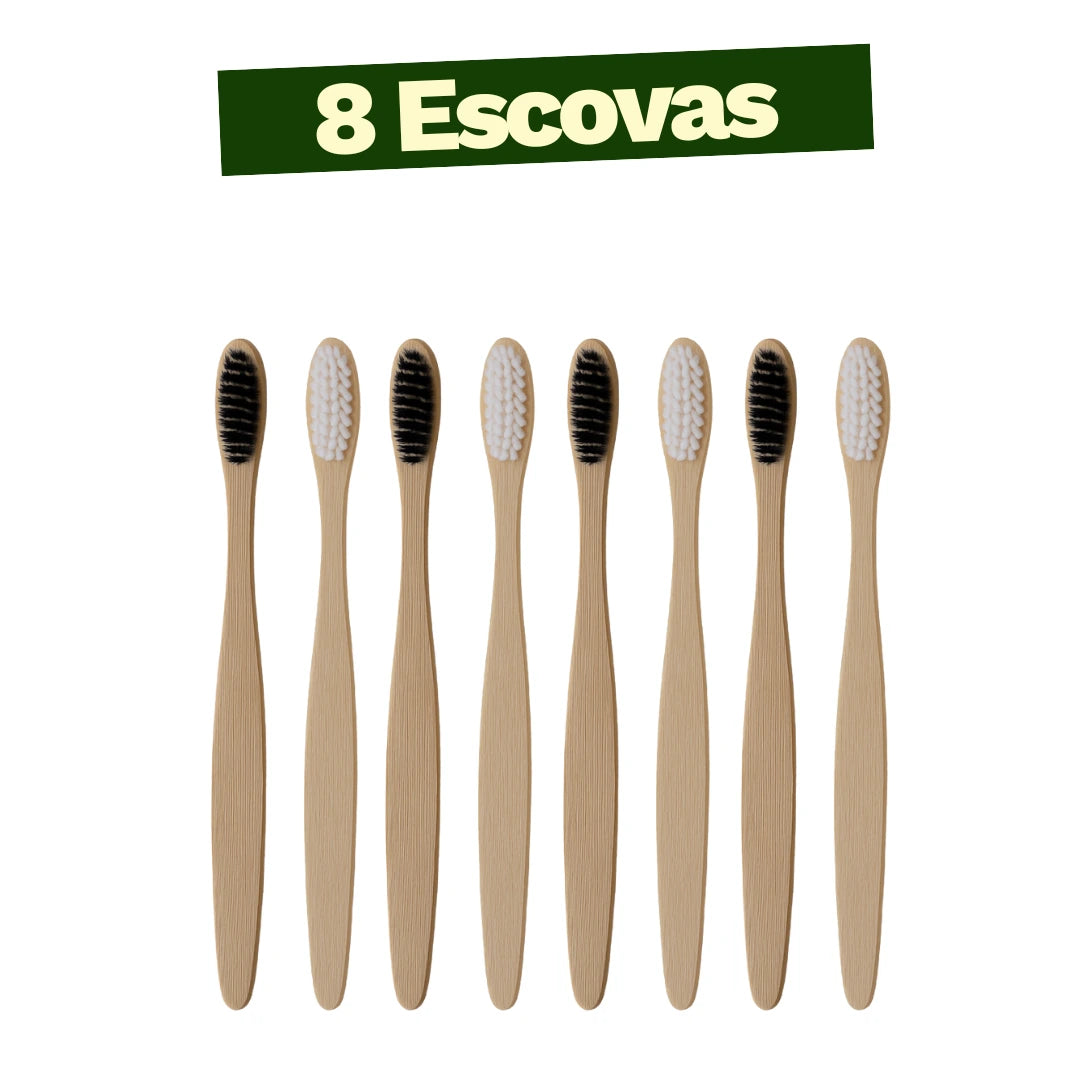 Kit Alvi Negro Escova de Dentes de Bambu Biodegradável