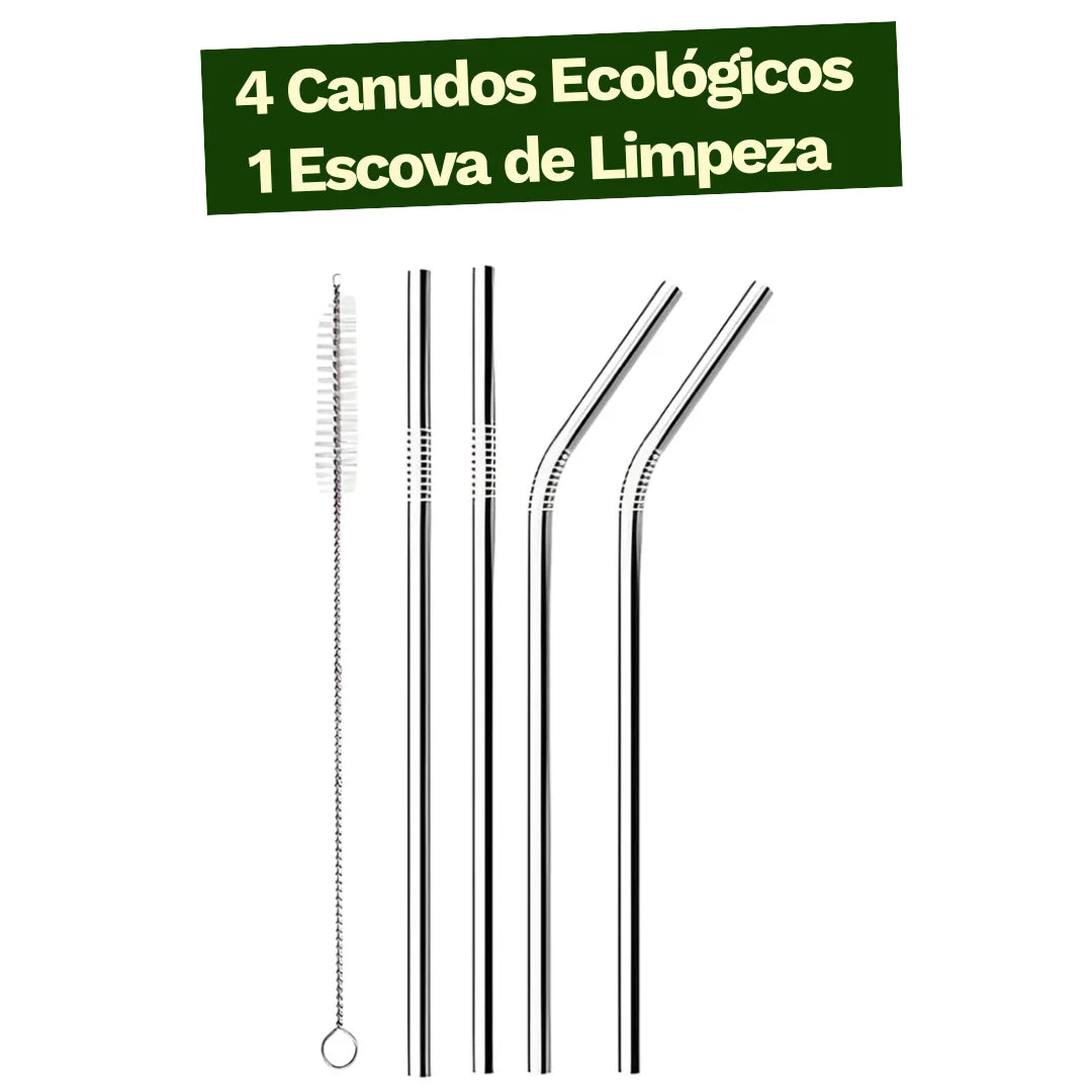 Kit 4 Canudos Inox com 1 Escova Ecológica Reutilizável