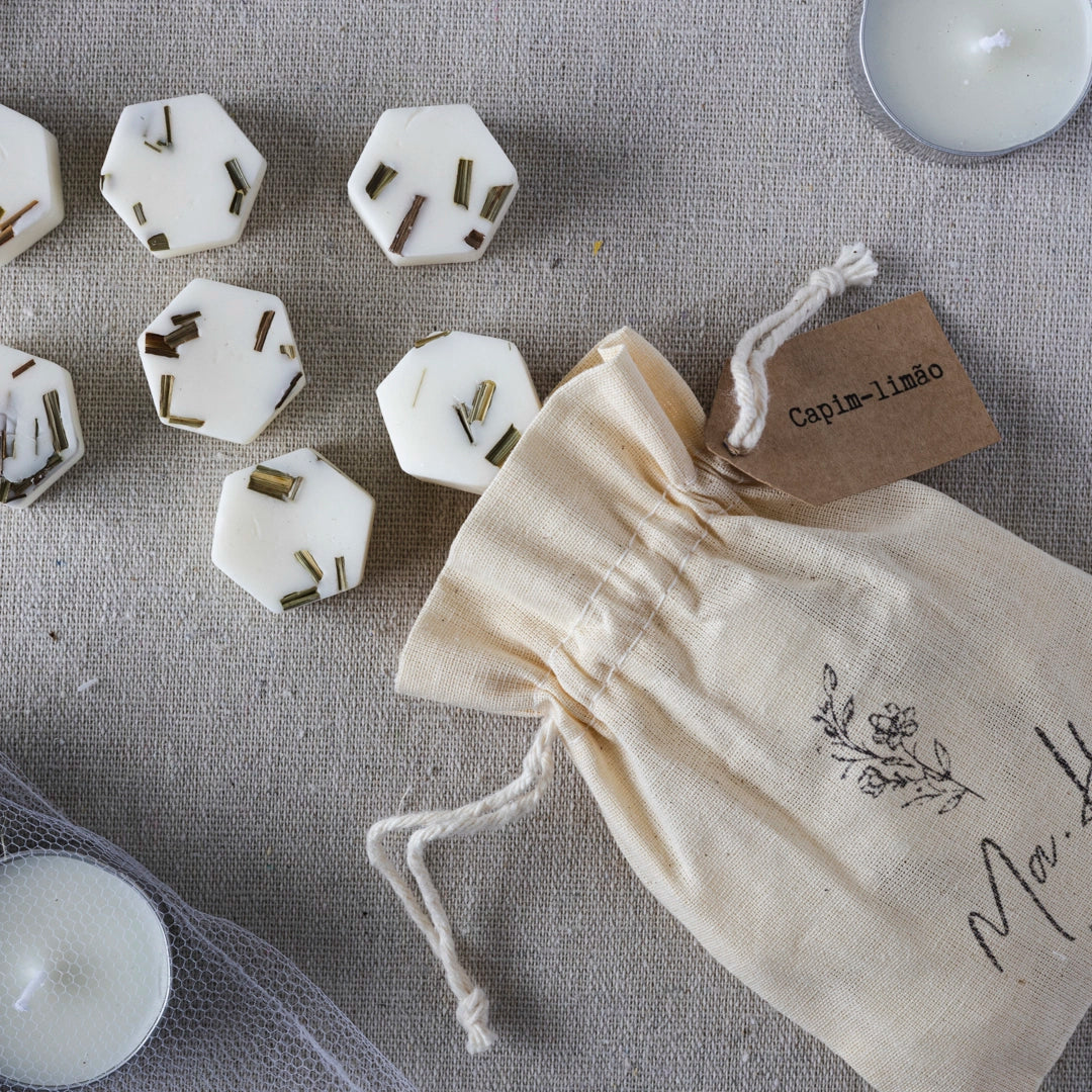 Kit Saquinhos Aromáticos de Algodão + 4 Velas Rechaud