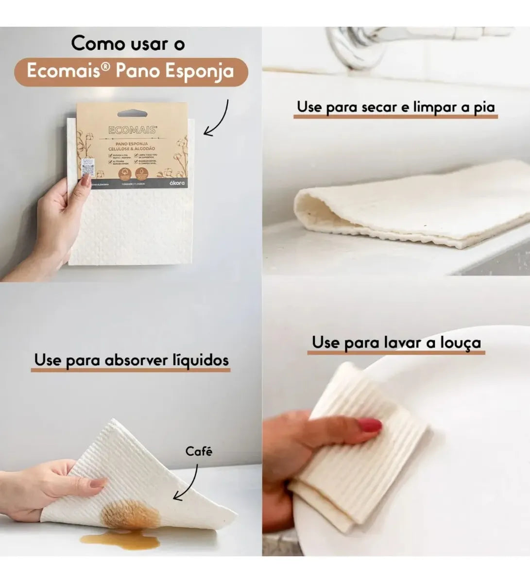 Kit com 4 panos esponja ecológicos