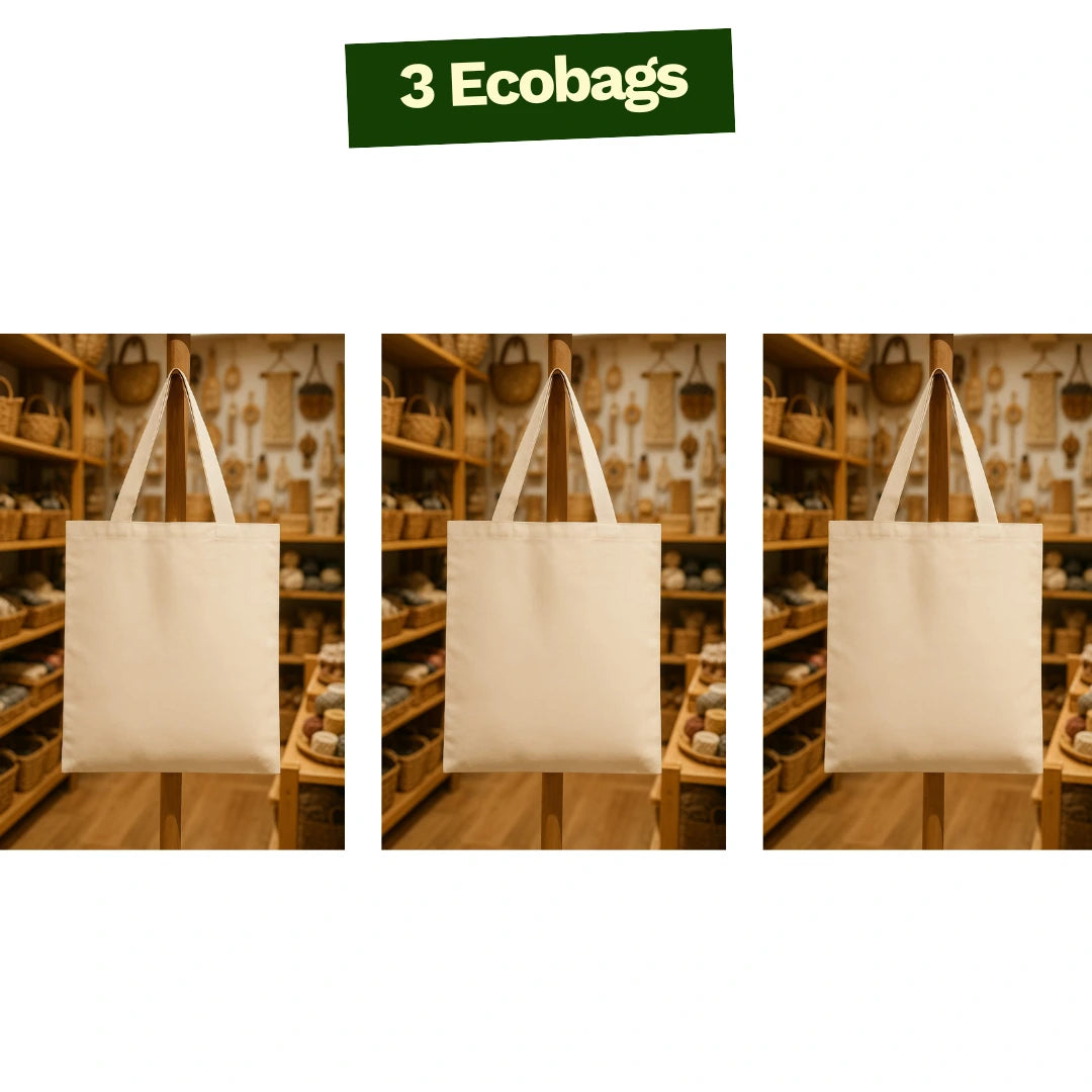 Ecobag Ecoleva – 100% Algodão Cru - 40x40cm - 3 unidades