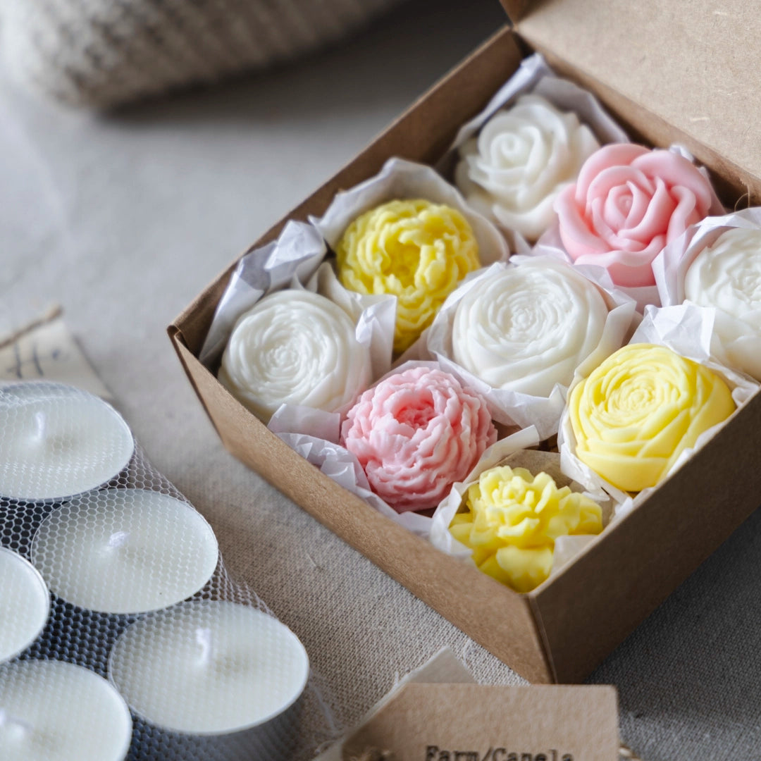 Kit Caixinhas de Flores Aromáticas + 6 Velas Rechaud