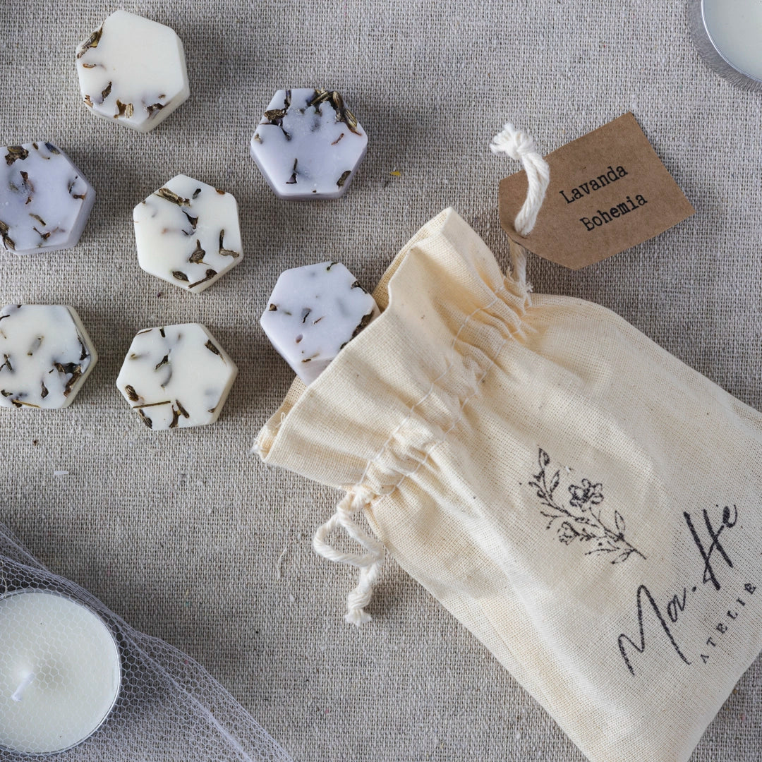 Kit Saquinhos Aromáticos de Algodão + 4 Velas Rechaud