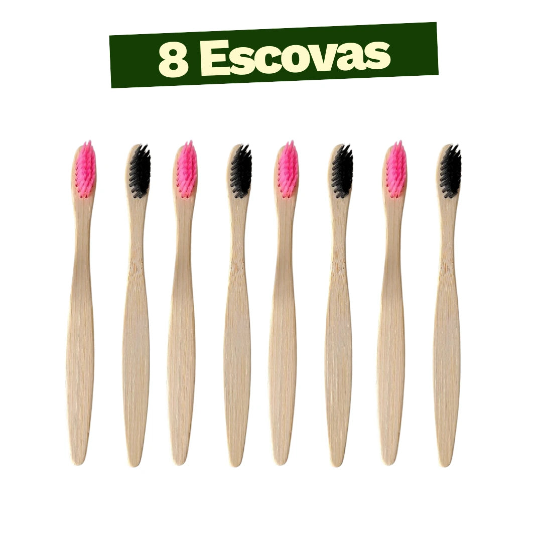 Kit Rubro Negro Escova de Dentes de Bambu Biodegradável