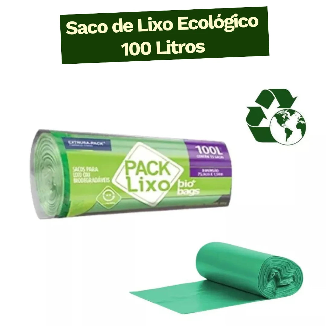 Saco de Lixo Ecológico 100 Litros - 15 Unidades
