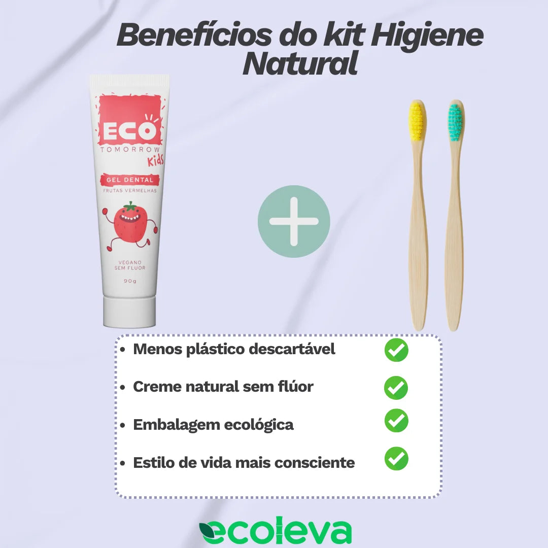 Kit Infantil 5 Escovas de Bambu Biodegradável + 2 Cremes Dentais Kids