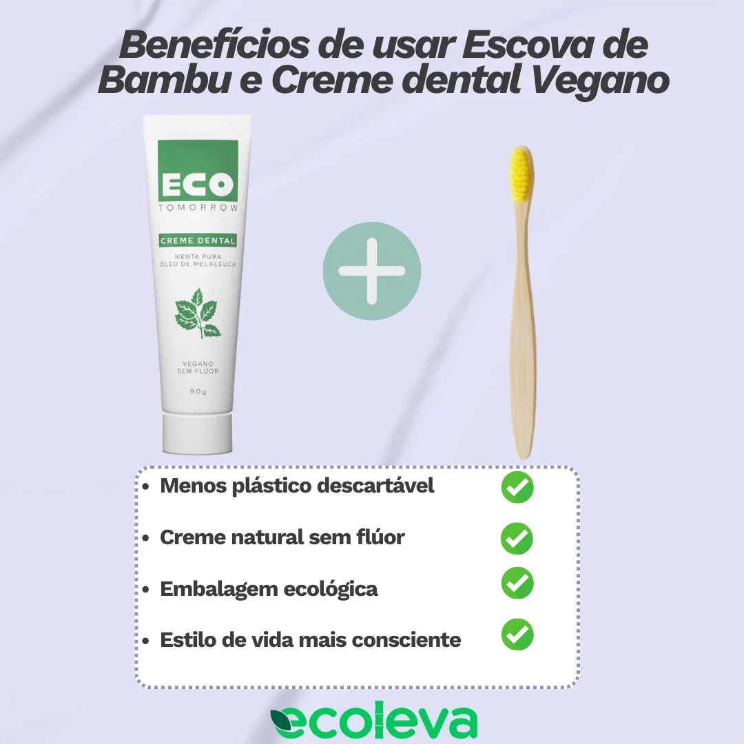 Kit 4 Escovas de Dentes de Bambu + 2 Cremes Dentais Menta Pura
