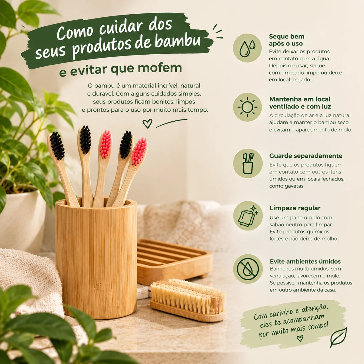 Kit Infantil 5 Escovas de Dentes de Bambu Biodegradável
