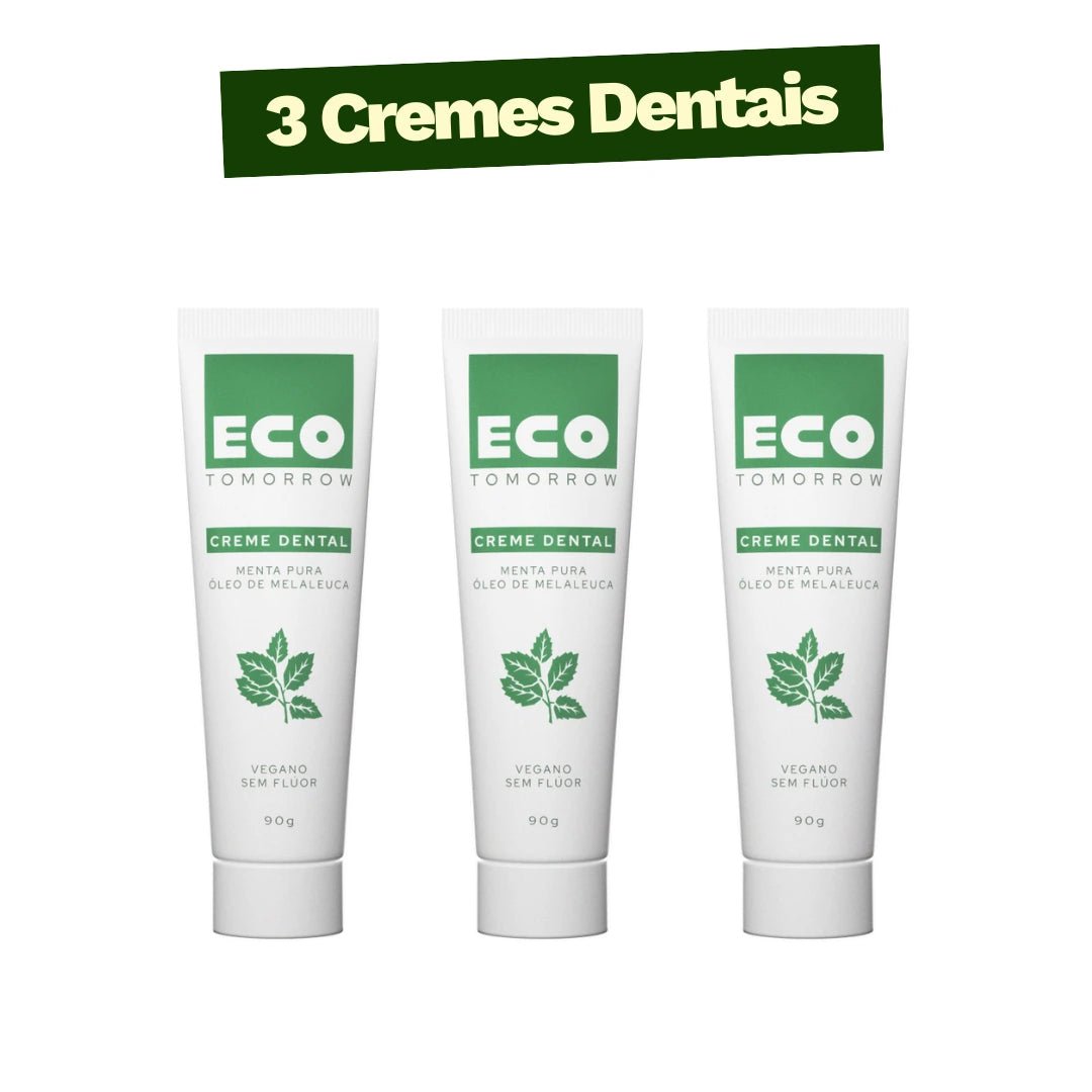 Kit 3 Cremes Dentais Veganos Sem Fluor Menta Pura - Ecoleva