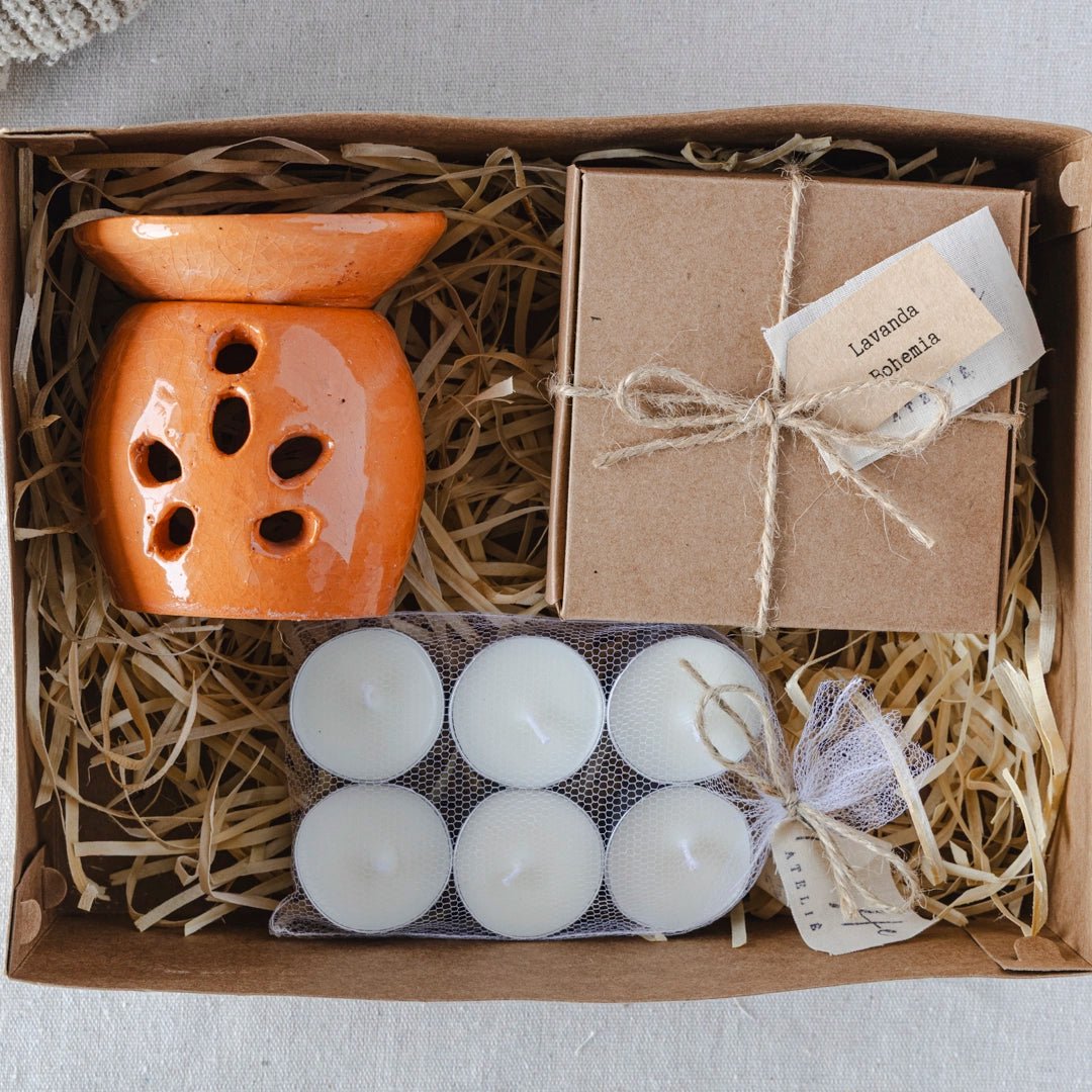 Kit Difusor de Cerâmica + Caixinhas de Flores Aromáticas + 6 Velas Rechaud - Ecoleva