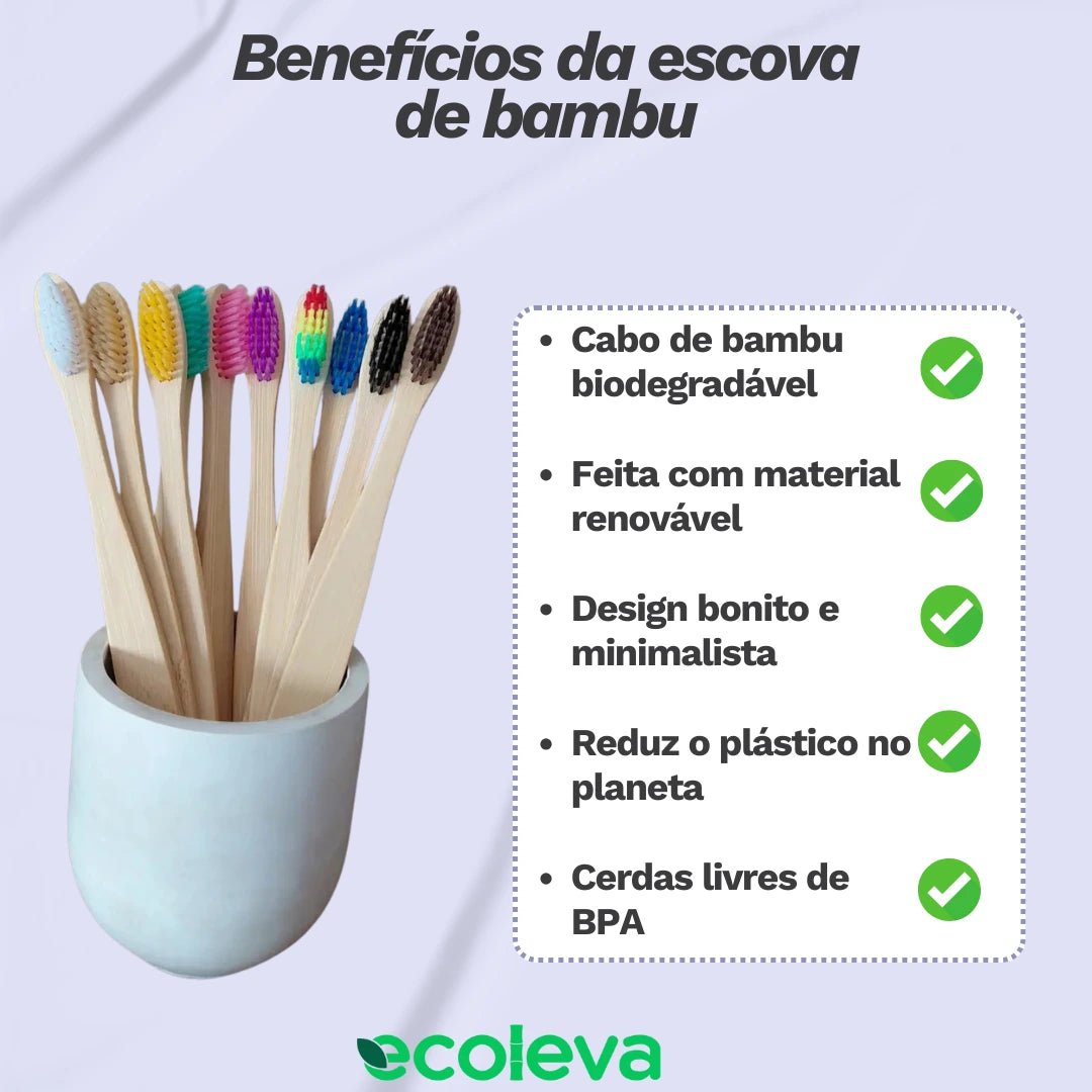 Kit Infantil 5 Escovas de Dentes de Bambu Biodegradável - Ecoleva