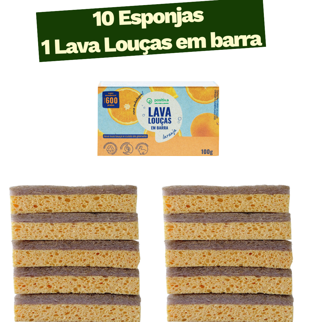 Kit Cantinho Limpo - 10 Esponjas e 1 lava louças em barra