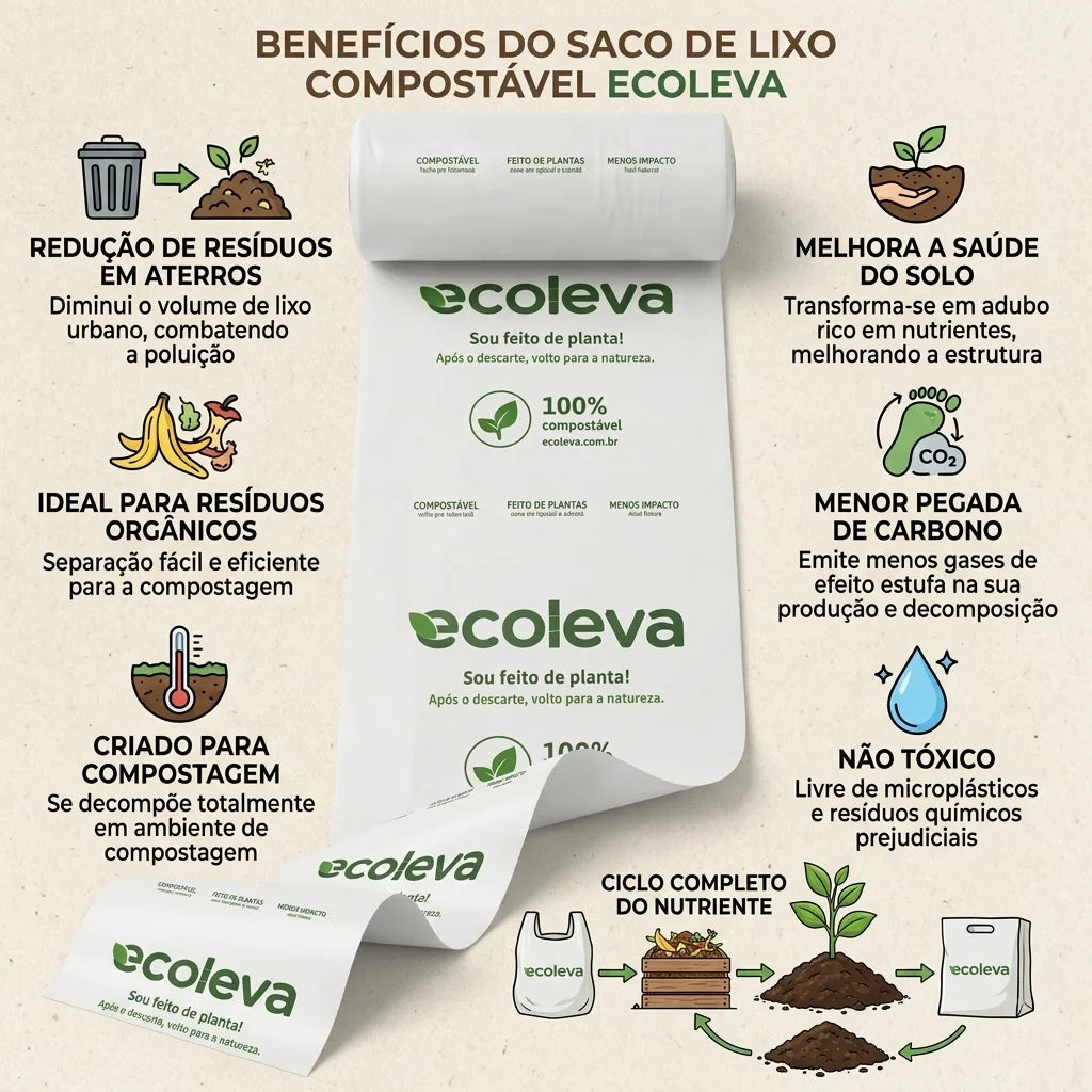 Saco de Lixo 100% Compostável 5L Ecoleva